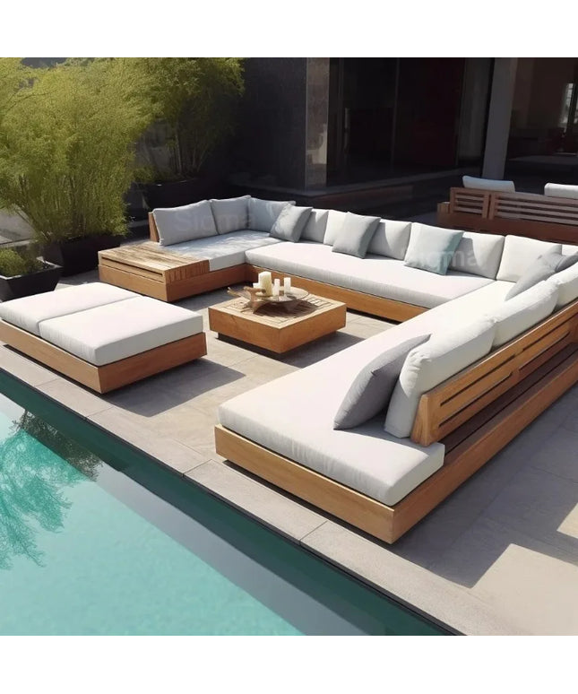 New Arrival Modern Design Outdoor Teak Sofa Combination Modern Teak Patio Garden Sofas Set Waterproof Villa Furniture