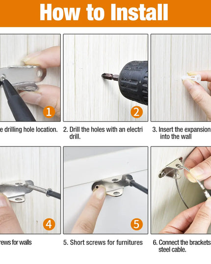 6 Sets Furniture Anchors Anti Tip Furniture Anchors for Baby Proofing, Safety Anchor Furniture Fasteners to Wall