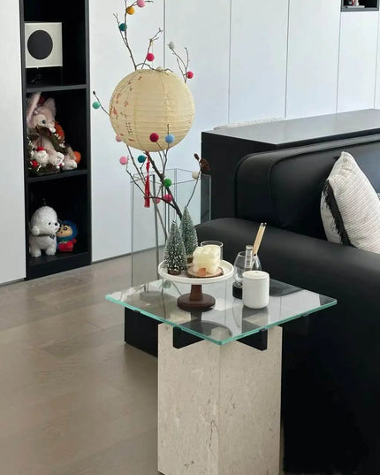 Retro round hole stone edge few living room sofa simple small coffee table