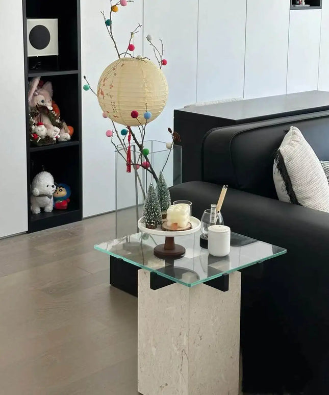 Retro round hole stone edge few living room sofa simple small coffee table
