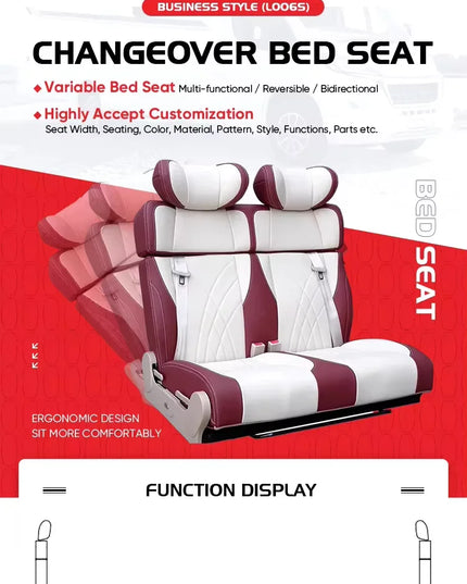 3-Person Trifold Folding Seat Beds PU Leather Modified Car Seats for Van Seats Benches Accessoires