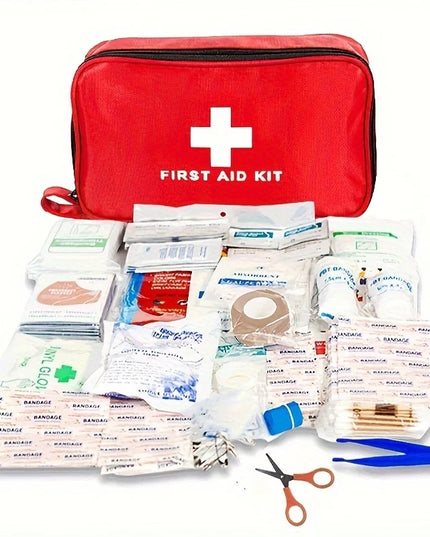 First Aid Kit - 188 pcs - for car, home, travel, camping, office or sport, fully stocked with emergency and survival essentials