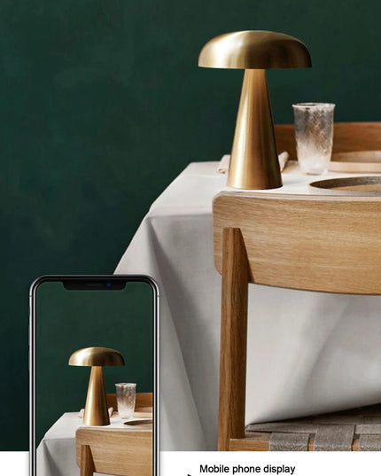 Rechargeable Table Lamp Bedroom Decoration Bar Living Room Bedside Mood Lights Touch Three Level Dimming Metal Mushroom Lamps