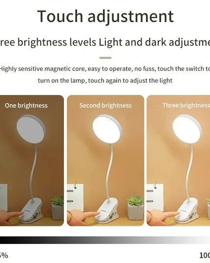 Portable USB Table Lamp Rechargeable Desk Lamp with Clip Bed Reading Night Light LED Touch 3 Modes Dimming Eye Protection Light