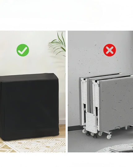 1 Dust Cover for a Folding Bed or 1 Folding Bed, Multifunctional Tech Fabric with High-Density Foam Mattress, Compact Storage Space, Single Bed, Folds into a Quarter, Easy to Assemble, with Wheels, Lightweight, Portable Iron