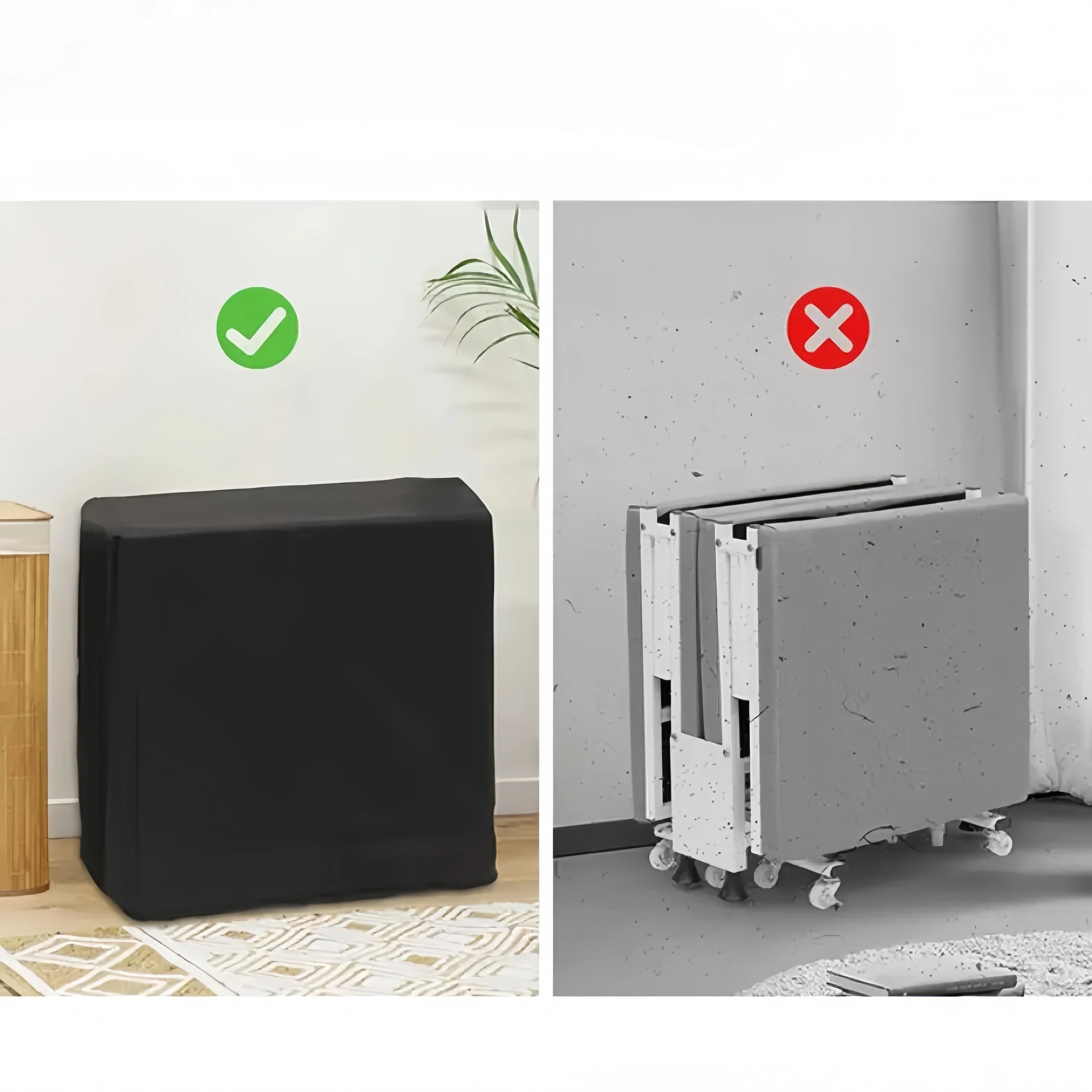 1 Dust Cover for a Folding Bed or 1 Folding Bed, Multifunctional Tech Fabric with High-Density Foam Mattress, Compact Storage Space, Single Bed, Folds into a Quarter, Easy to Assemble, with Wheels, Lightweight, Portable Iron