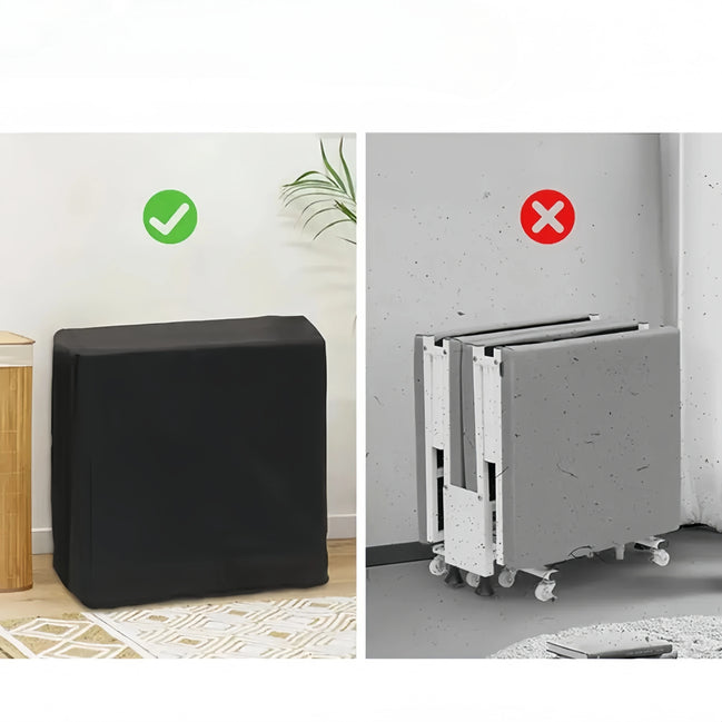 1 Dust Cover for a Folding Bed or 1 Folding Bed, Multifunctional Tech Fabric with High-Density Foam Mattress, Compact Storage Space, Single Bed, Folds into a Quarter, Easy to Assemble, with Wheels, Lightweight, Portable Iron