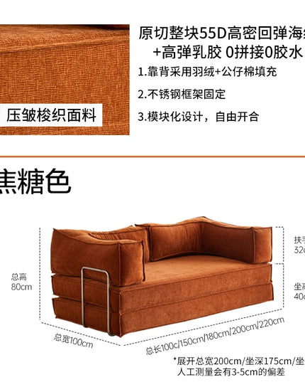 Folding Dual-use Modular Compression Sofa Bed Living Room Bedroom Home Lazy Pudding Retro Style Tatami Sofa