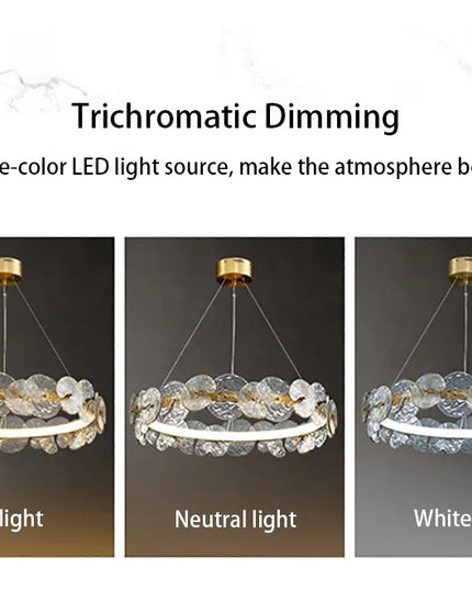 Modern LED Chandelier Lamp For Living Room Bedroom Dining Kitchen Ceiling Lights Ring Glass Flower Design Suspension Light