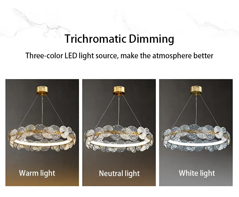 Modern LED Chandelier Lamp For Living Room Bedroom Dining Kitchen Ceiling Lights Ring Glass Flower Design Suspension Light