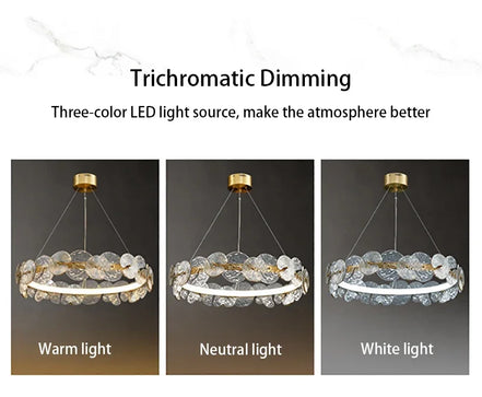 Modern LED Chandelier Lamp For Living Room Bedroom Dining Kitchen Ceiling Lights Ring Glass Flower Design Suspension Light