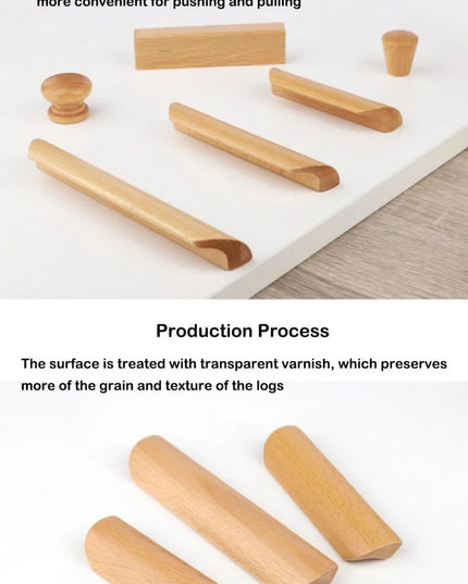 Natural Wood Furniture Handles Kitchen Door Knobs Cabinets Pulls Beech Wooden Handles for Cabinet and Drawers Furniture Hardware