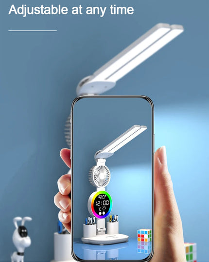 Rechargeable Led Table Lamp for Study Desk Lamp Reading Light Led Night Light with Fan Led Clock Dispaly Reading Desk Light