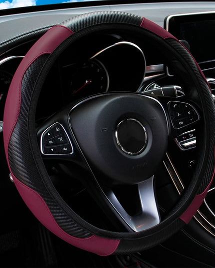PU Carbon Fiber Leather Car Steering Wheel Cover without Inner Ring Suitable for 14.5-15 Inches of Automotive Supplies