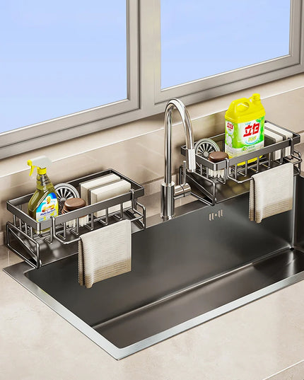 Sink Cleaning Tools Storage Rack Kitchen Drain Organizer Sponge Cleanser Rag Hanger - Space-Saving Home Essential