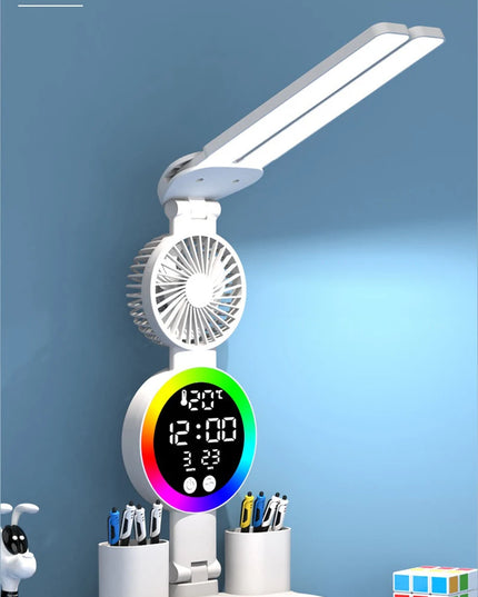 Rechargeable Led Table Lamp for Study Desk Lamp Reading Light Led Night Light with Fan Led Clock Dispaly Reading Desk Light