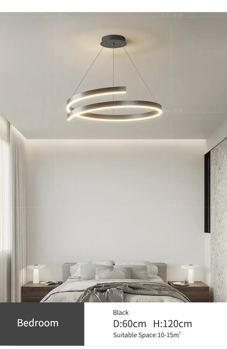 Modern LED spiral chandelier is suitable for living room dining room bedroom study villa home decoration lighting room decoratio