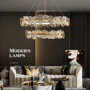 Modern LED Chandelier Lamp For Living Room Bedroom Dining Kitchen Ceiling Lights Ring Glass Flower Design Suspension Light