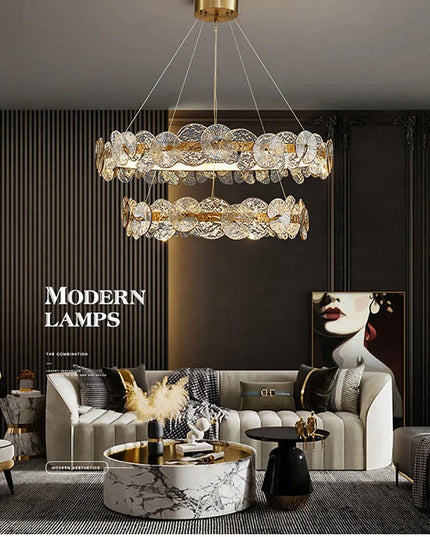 Modern LED Chandelier Lamp For Living Room Bedroom Dining Kitchen Ceiling Lights Ring Glass Flower Design Suspension Light