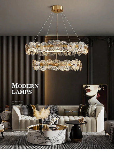 Modern LED Chandelier Lamp For Living Room Bedroom Dining Kitchen Ceiling Lights Ring Glass Flower Design Suspension Light