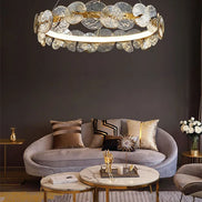 Modern LED Chandelier Lamp For Living Room Bedroom Dining Kitchen Ceiling Lights Ring Glass Flower Design Suspension Light