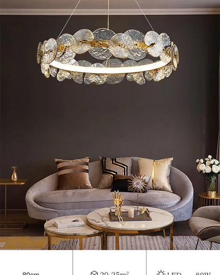 Modern LED Chandelier Lamp For Living Room Bedroom Dining Kitchen Ceiling Lights Ring Glass Flower Design Suspension Light