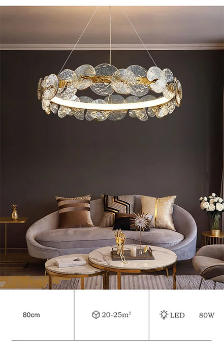 Modern LED Chandelier Lamp For Living Room Bedroom Dining Kitchen Ceiling Lights Ring Glass Flower Design Suspension Light