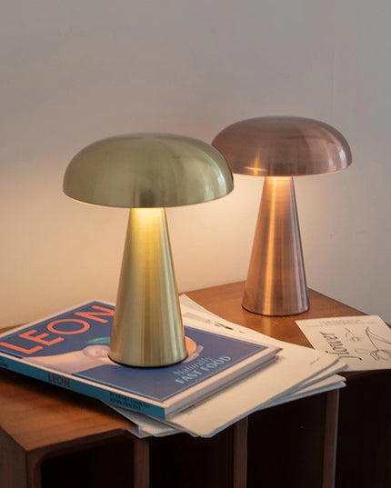 Rechargeable Table Lamp Bedroom Decoration Bar Living Room Bedside Mood Lights Touch Three Level Dimming Metal Mushroom Lamps