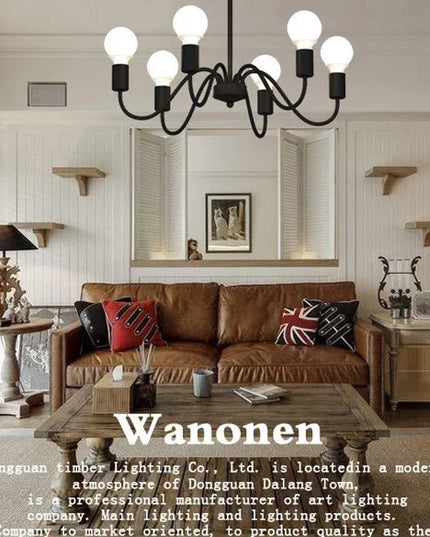 Modern Chandelier  Industrial  Living Room Black E27 Hotel Hall Home Decor Parlor Retro Simple Household Art Pendant Lights