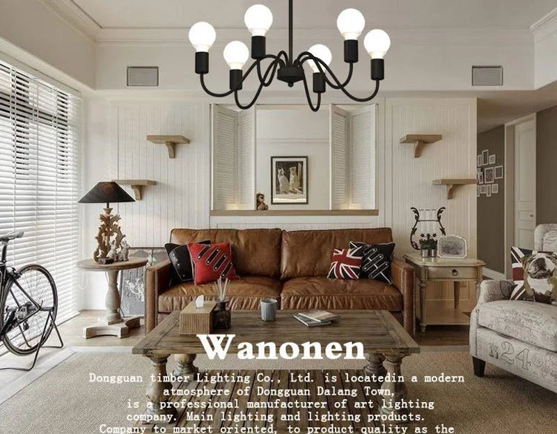 Modern Chandelier  Industrial  Living Room Black E27 Hotel Hall Home Decor Parlor Retro Simple Household Art Pendant Lights