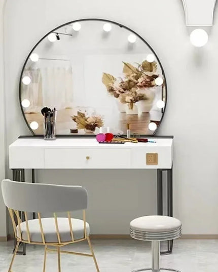 Vanity Set with Lighted Mirror, Makeup Vanity Dressing Table with LED Light, Drawers, Storage Shelves and Cosmetics Cabinet