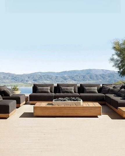New Arrival Modern Design Outdoor Teak Sofa Combination Modern Teak Patio Garden Sofas Set Waterproof Villa Furniture