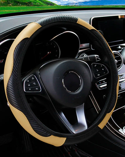 PU Carbon Fiber Leather Car Steering Wheel Cover without Inner Ring Suitable for 14.5-15 Inches of Automotive Supplies
