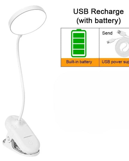 LED Portable Clip Table Lamp USB Rechargeable Clip Desk Lamp Bed Reading Night Light Touch 3 Dimming Modes Eye Protection Light