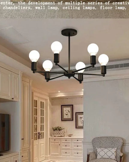 Modern Chandelier  Industrial  Living Room Black E27 Hotel Hall Home Decor Parlor Retro Simple Household Art Pendant Lights