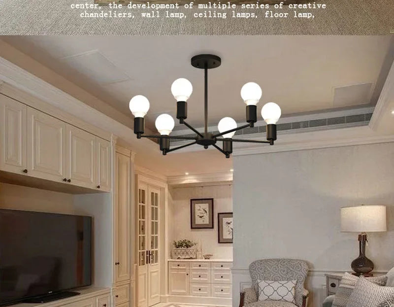 Modern Chandelier  Industrial  Living Room Black E27 Hotel Hall Home Decor Parlor Retro Simple Household Art Pendant Lights