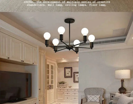 Modern Chandelier  Industrial  Living Room Black E27 Hotel Hall Home Decor Parlor Retro Simple Household Art Pendant Lights