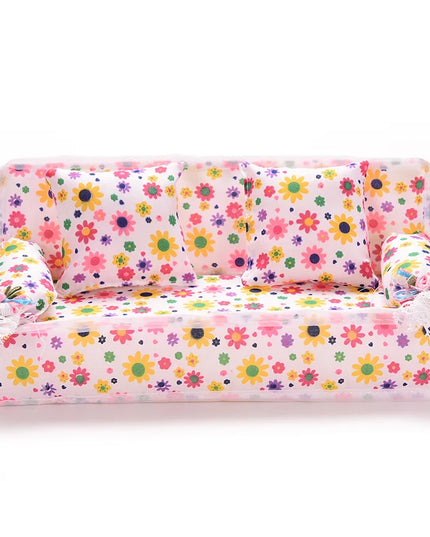 1 Set Cute Miniature Doll House Furniture Flower Cloth Sofa With 2 Cushions Pretend Play For Doll Kids Play House Toys