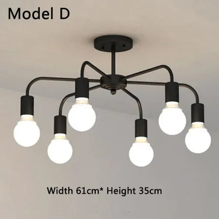 Modern Chandelier  Industrial  Living Room Black E27 Hotel Hall Home Decor Parlor Retro Simple Household Art Pendant Lights