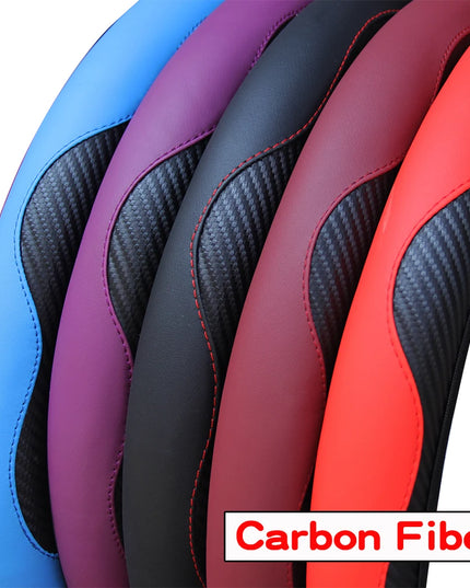 PU Carbon Fiber Leather Car Steering Wheel Cover without Inner Ring Suitable for 14.5-15 Inches of Automotive Supplies
