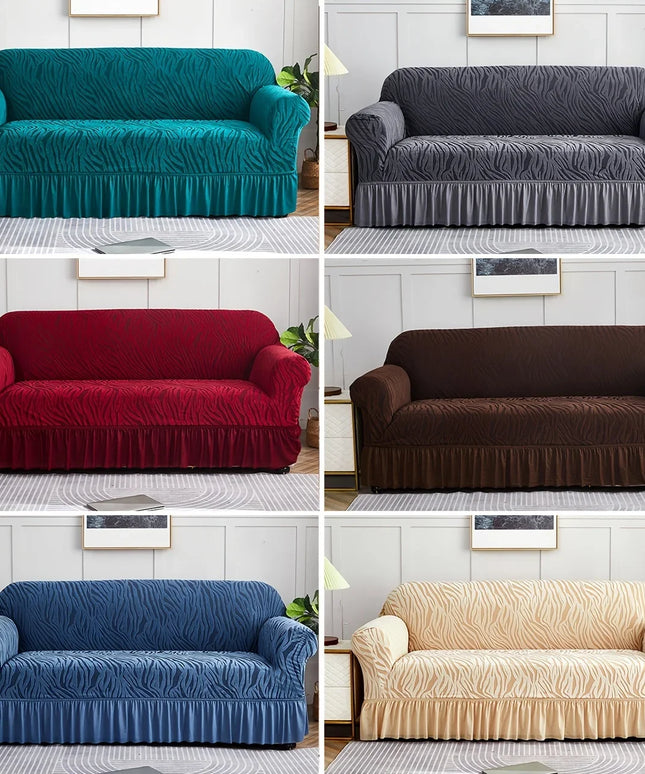 1 Piece Set Sea Wave Skirt Stretch Sofa Cover Non-slip Full Cover Dust Cover Bedroom Living Room Home Decoration 2/3/4 People