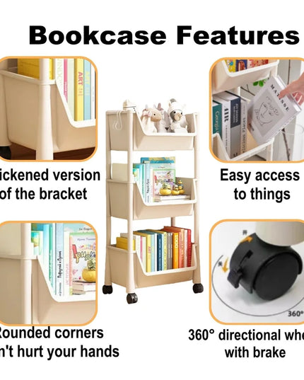Children's Bookcases Rack Cart Home Toy Storage Reading Shelves Furniture With Wheels Removable Small Bookshelves With Wheels