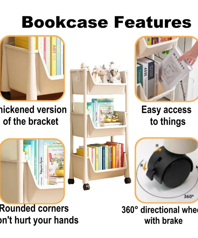 Children's Bookcases Rack Cart Home Toy Storage Reading Shelves Furniture With Wheels Removable Small Bookshelves With Wheels
