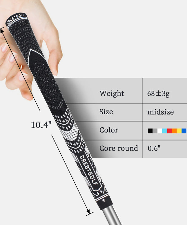 Crestgolf 10pcs / Pack Rubber Golf Club Grips Midsize Grips Iron Club 60R Carbon Yarn Anti-skid Golf Wood Grips