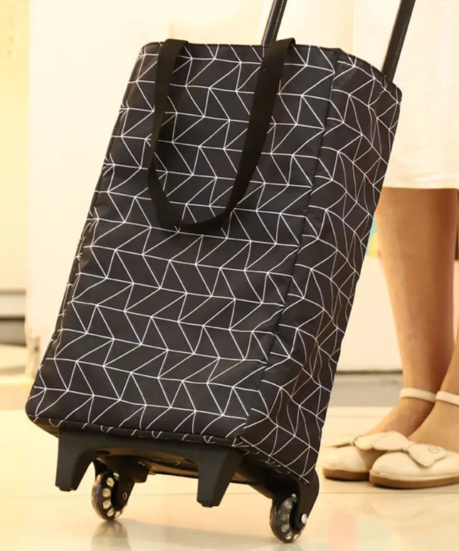 Shopping Cart with Wheels Portable Waterproof Bag Rolling Shopping Bag Trolley Tote Bag Stair Climbing Cart for Traveling Shoppi