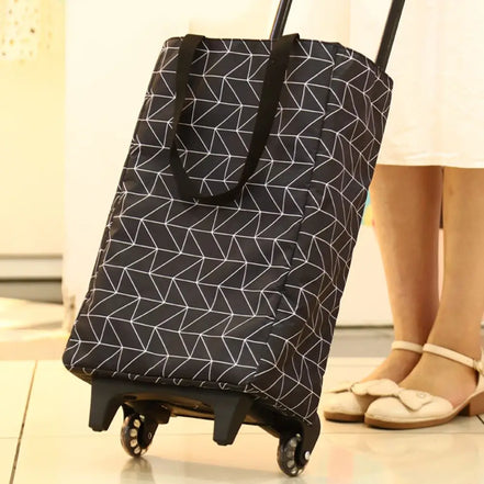 Shopping Cart with Wheels Portable Waterproof Bag Rolling Shopping Bag Trolley Tote Bag Stair Climbing Cart for Traveling Shoppi