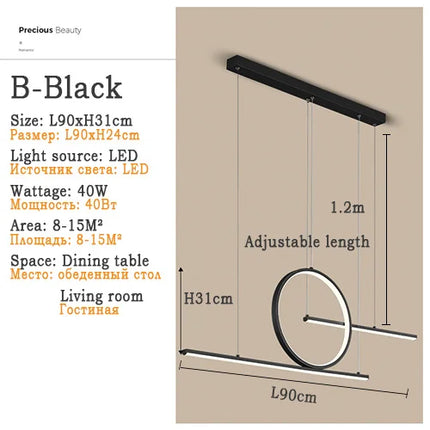 Modern LED Ceiling Chandelier Dining Table Indoor Lighting Chandeliers Kitchen Pendant Light Living Room Decoration Hanging Lamp