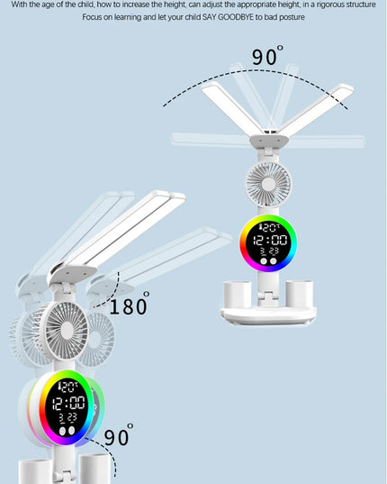 Led Table Lamp Rechargeable For Study Desk Lamp Reading Night Light With Fan Clock Dispaly Room Bedside Reading Led  Desk Lights