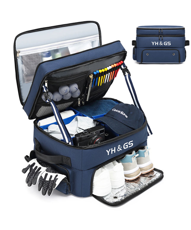 Golf Trunk Organizer Golf Shoes Bag With Large Golf Storage Box for Balls Tees Clothes Gloves Accessories ﻿with Shoe Compartment