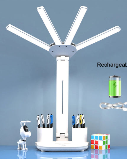 Rechargeable Table Lamp for Study, Desk Lamp Reading Light Led Table Light with Fan, Led Clock Dispaly Reading Lamp